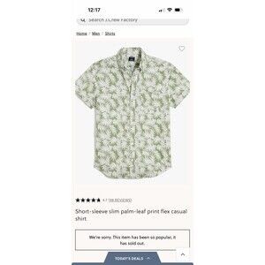 J.Crew Flex Washed Short Sleeve Slim Shirt Mens Large Green White Palm Tropical